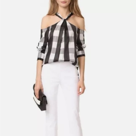 Rag & bone black and white plaid cold shoulder top - Picture 1 of 9